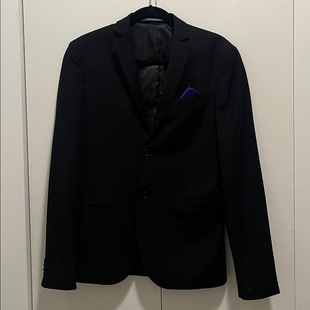 H&M Black Blazer with Purple Pocket Square